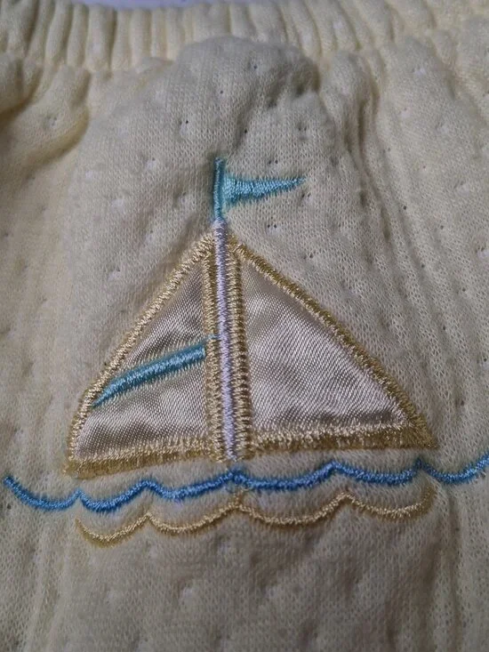 Vintage Baby Outfit Small Steps 6/9 Mos Yellow Sailboat Shirt Set Nautical 2 Pc - Picture 9 of 16